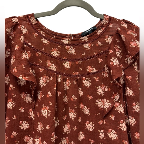 Madewell ladder trim ruffle top in dandelion burnished mahogany, cotton, small - Picture 4 of 8